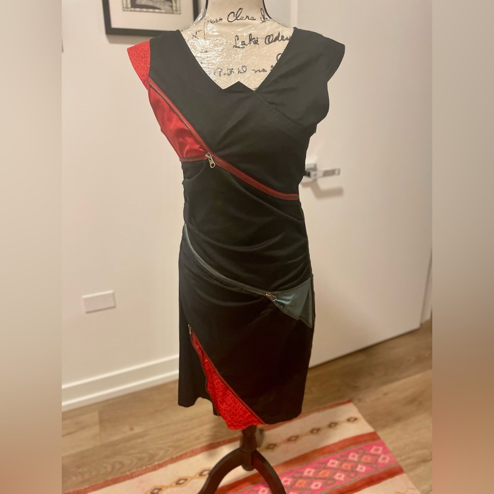 Skunkfunk black read and blue zipper dress. Medium size